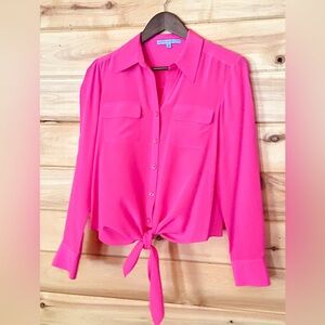 ANTONIO MELANI Silk Blouse Women’s Fuchsia Hot Pink Button-Down Tie-Front Shirt